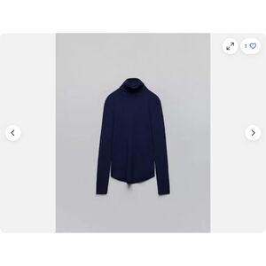 Navy Blue Zara Extra Fine Rib Knit Raw Hem Long Sleeve Turtleneck Sweater (NWT)